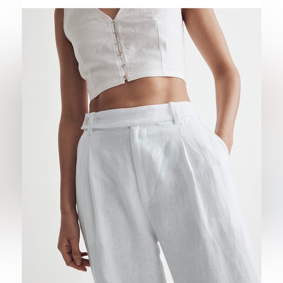 Madewell The Tall Harlow Wide Leg Pants 100% Linen White size 00T NWT - Picture 2 of 13